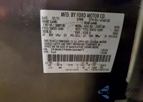 2011 Ford Explorer Limited z USA, uszkodzony, nr VIN 1FMHK7F86BGA94877